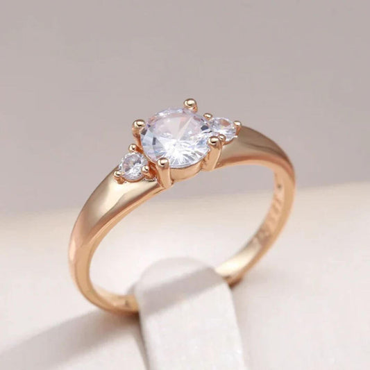 Gold Round-Cut Three Stone Ring - Diane Jewelry