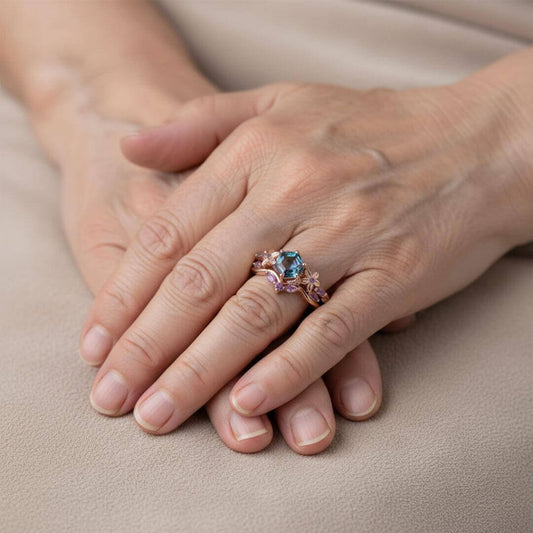 Floral Hexagon Crystal Ring Emma & Noah Jewelry