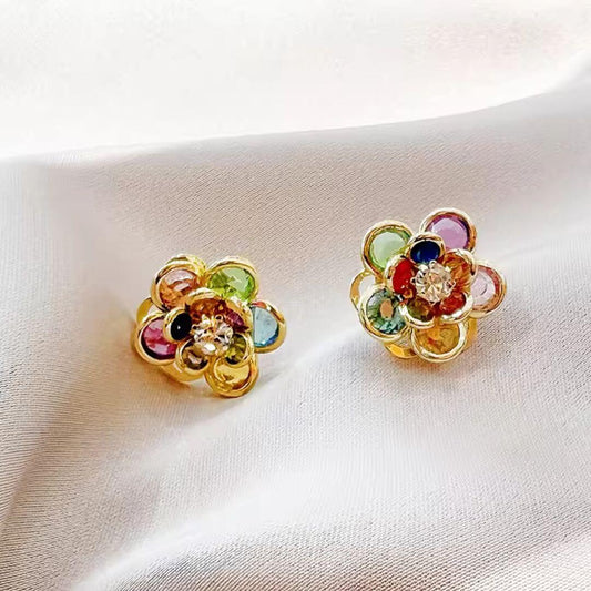 Colorful Crystal Floral Stud Earrings - Diane Jewelry