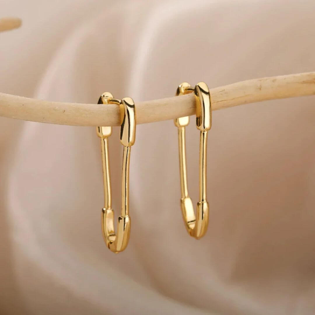 Gold Safety Pin Drop Earrings - Diane Jewelry