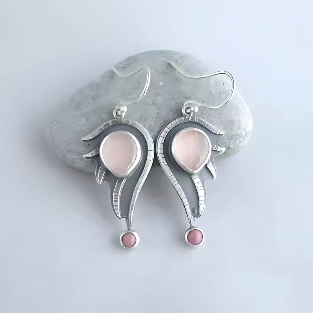 Winged Rose Quartz Dangle Earrings - Diane Jewelry