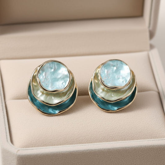 Blue Enamel Statement Stud Earrings Emma & Noah Jewelry