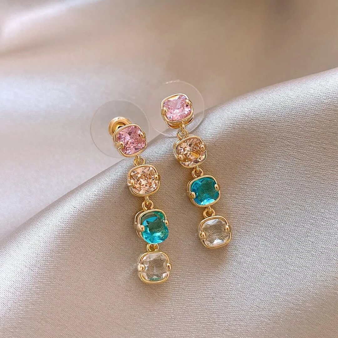 Colorful Gemstone Gold Drop Earrings - Diane Jewelry