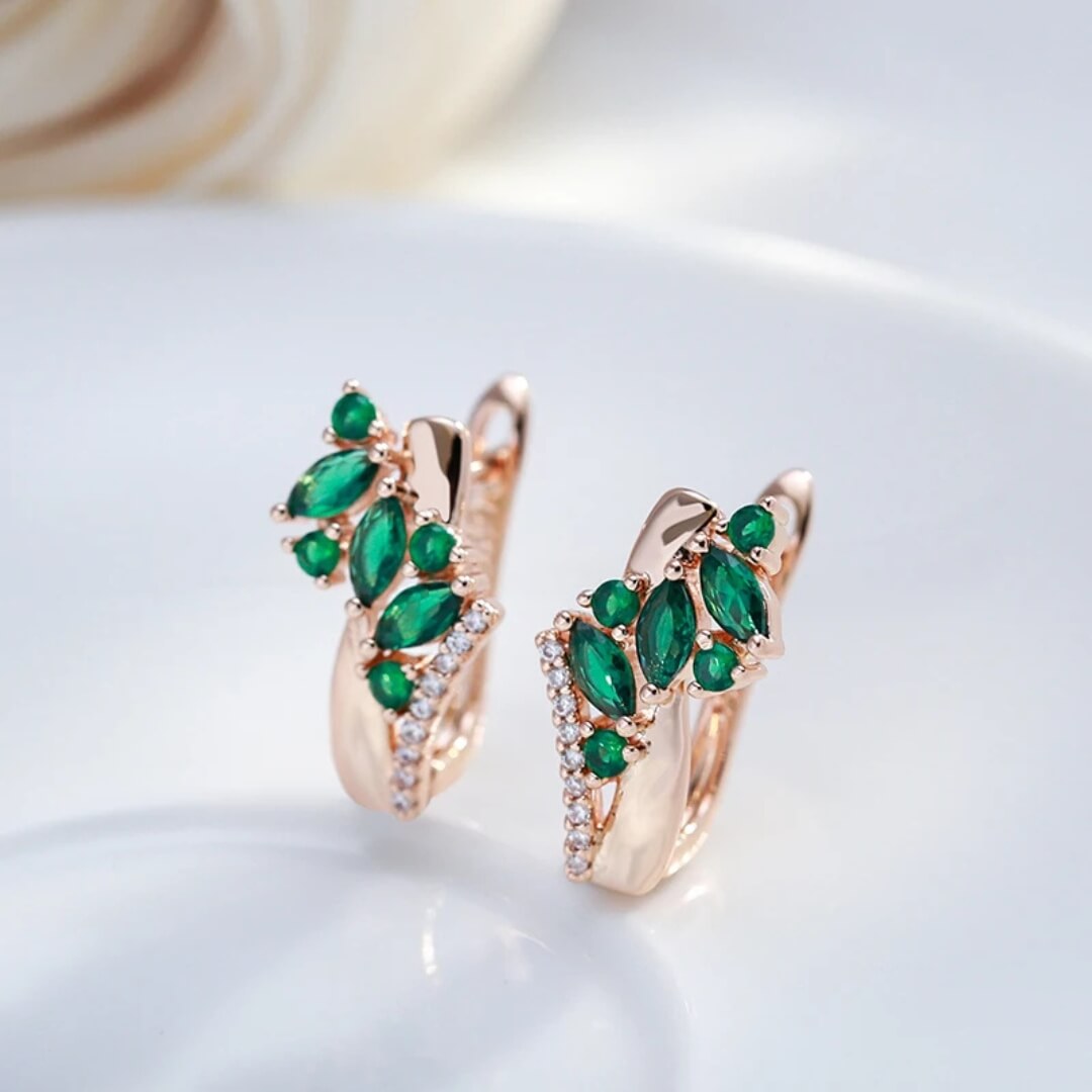 Emerald Crystal Gold Huggie Earrings - Diane Jewelry