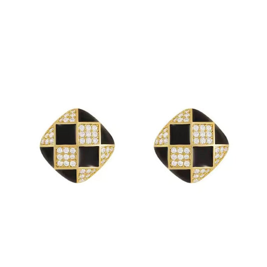 Black Gold Grid Stud Earrings - Diane Jewelry