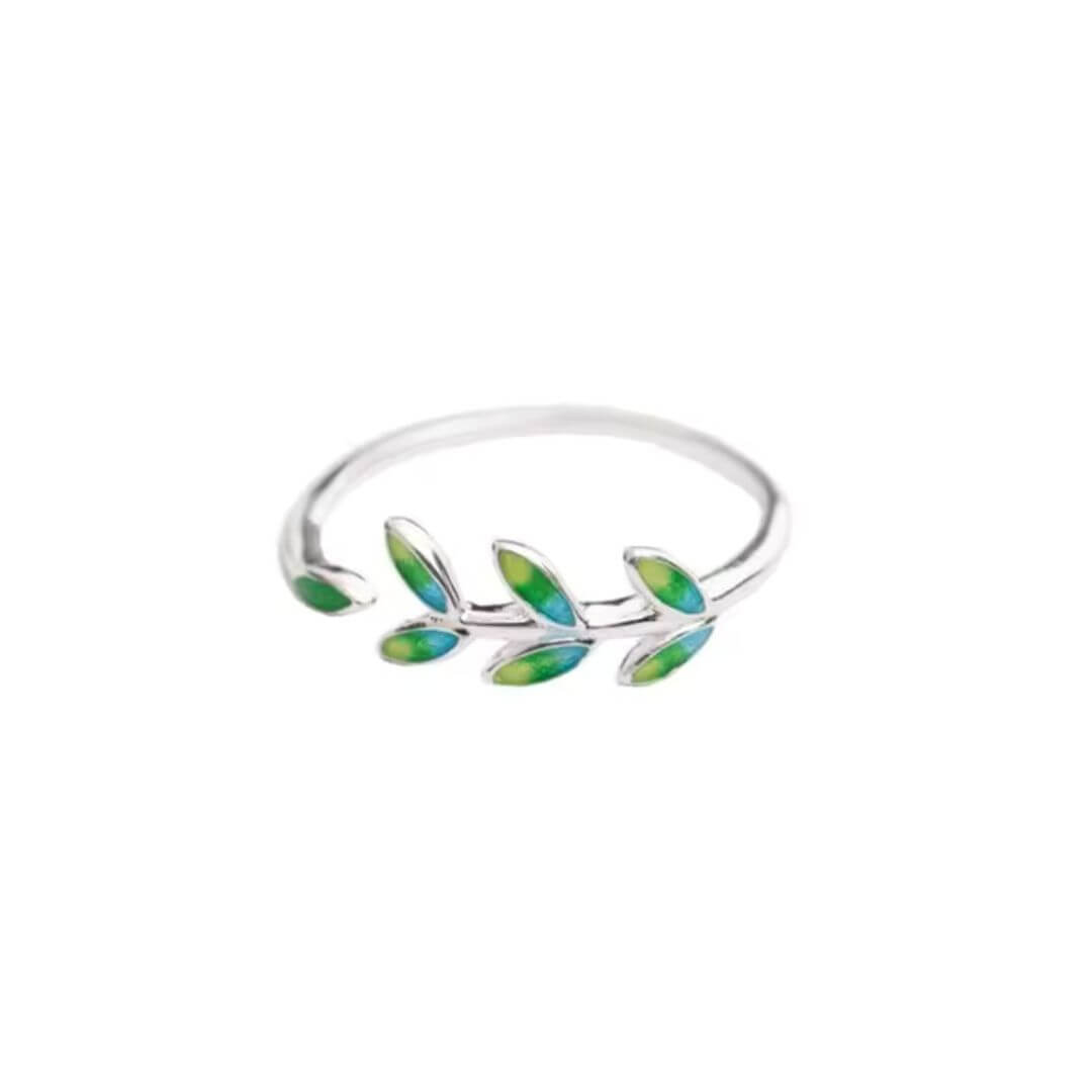 Silver Leaf Adjustable Enamel Ring - Diane Jewelry