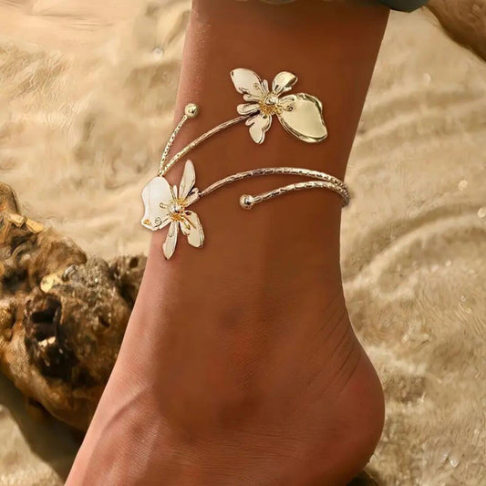 Gold Butterfly Flower Anklet - Diane Jewelry