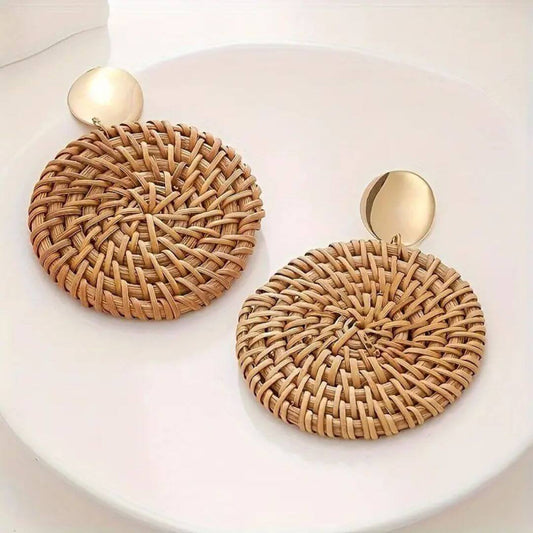Boho Rattan Circle Drop Earrings - Diane Jewelry