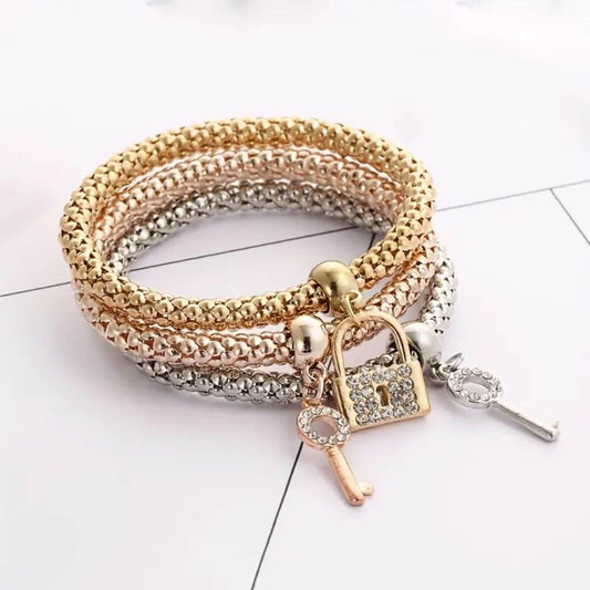Lock & Key Charm Bracelet Set - Diane Jewelry