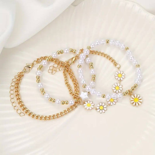 Daisy Pearl Beaded Bracelet Set - Diane Jewelry