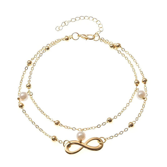 Infinity Pearl Charm Anklet Set - Diane Jewelry