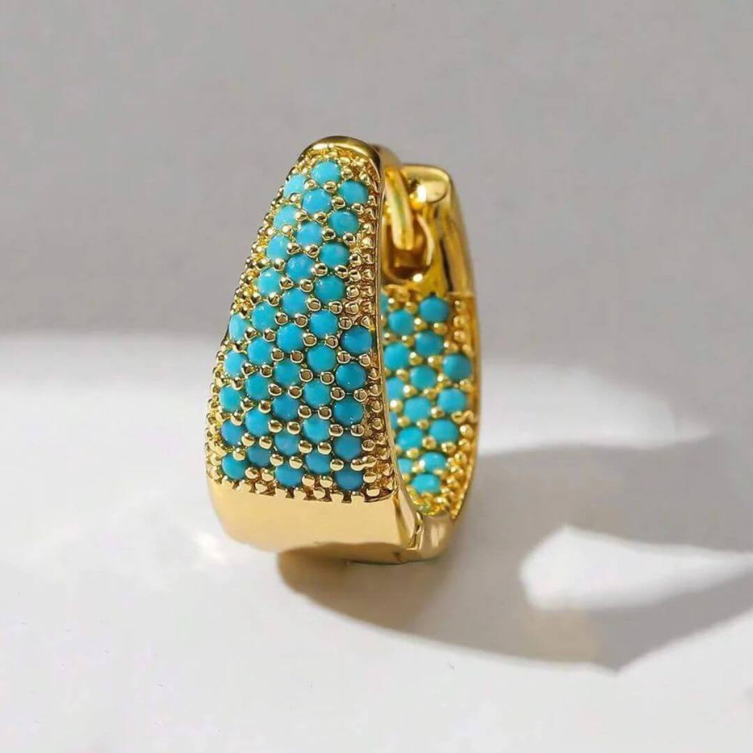 Gold Turquoise Chunky Hoop Earrings - Diane Jewelry