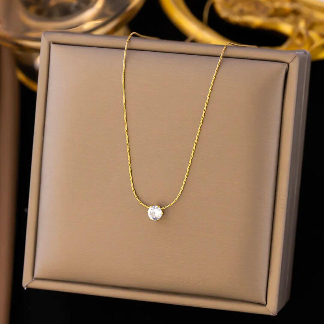 Gold Dainty Solitaire Pendant Necklace - Diane Jewelry
