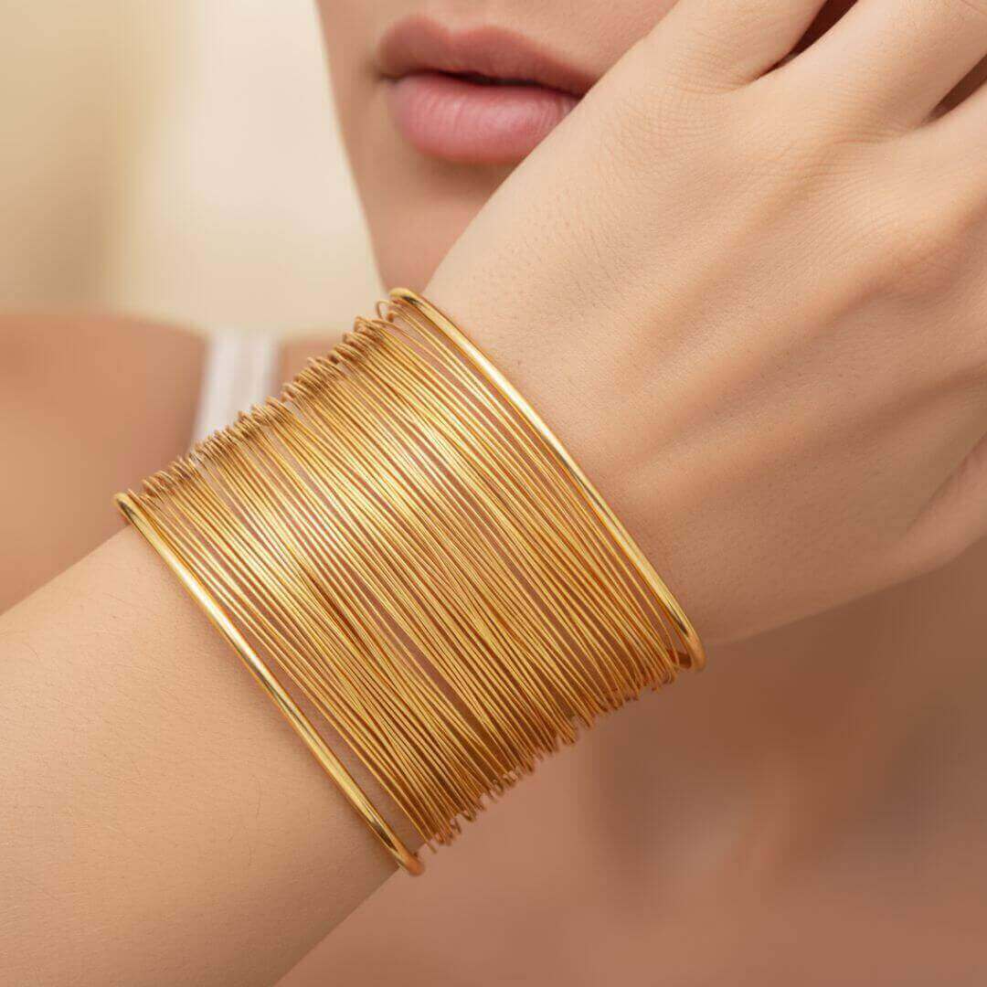 Gold Wire Wide Cuff Bracelet Emma & Noah Jewelry