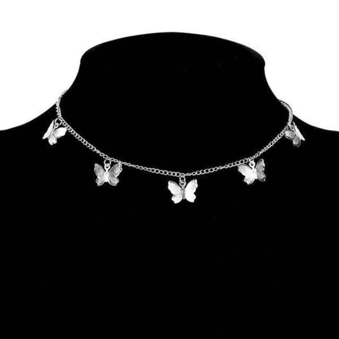 Silver Butterfly Charm Choker Necklace - Diane Jewelry