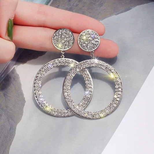 Sparkling Crystal Circle Drop Earrings - Diane Jewelry