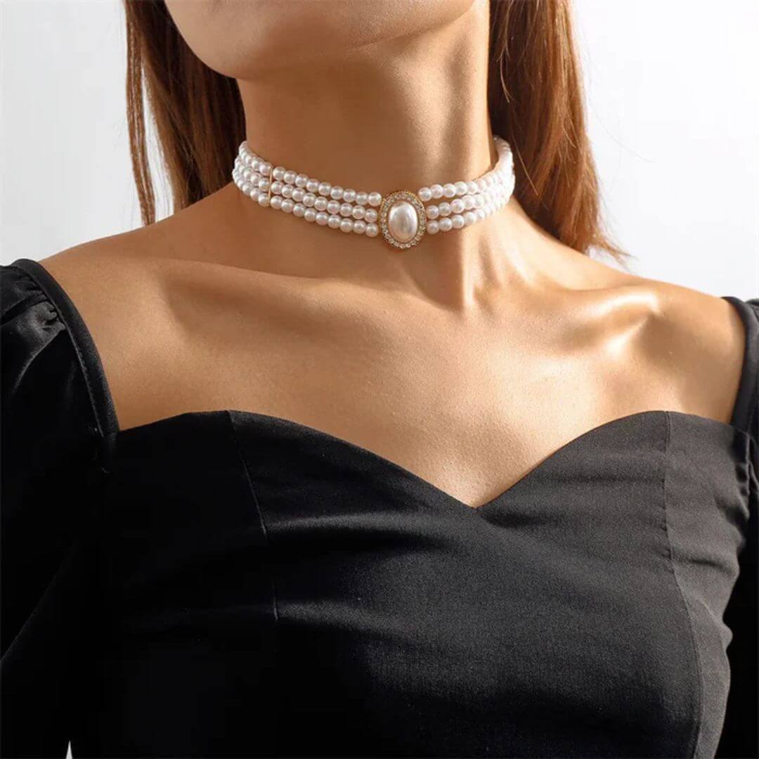 Vintage Pearl Layered Choker Necklace - Diane Jewelry
