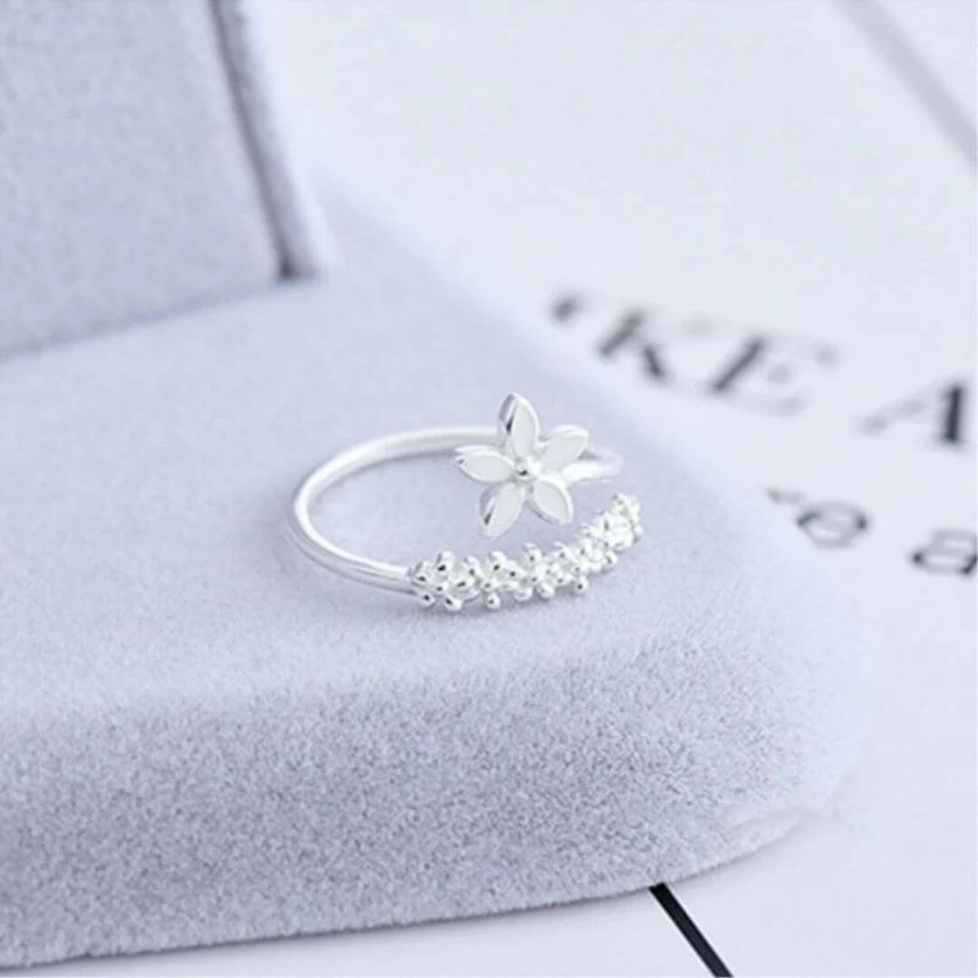 Adjustable Silver Floral Open Ring - Diane Jewelry