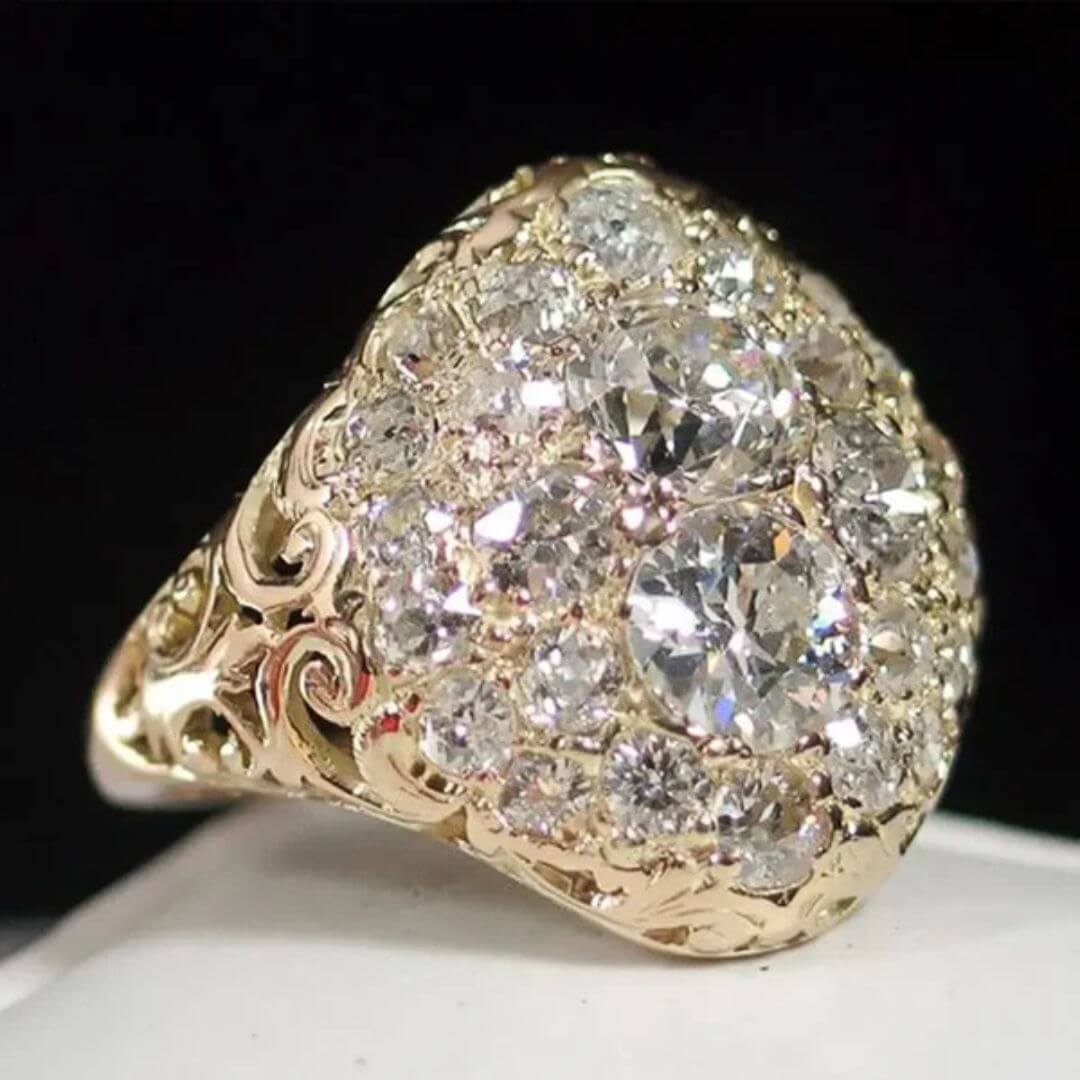 Gold Vintage Crystal Cluster Ring Diane Jewelry