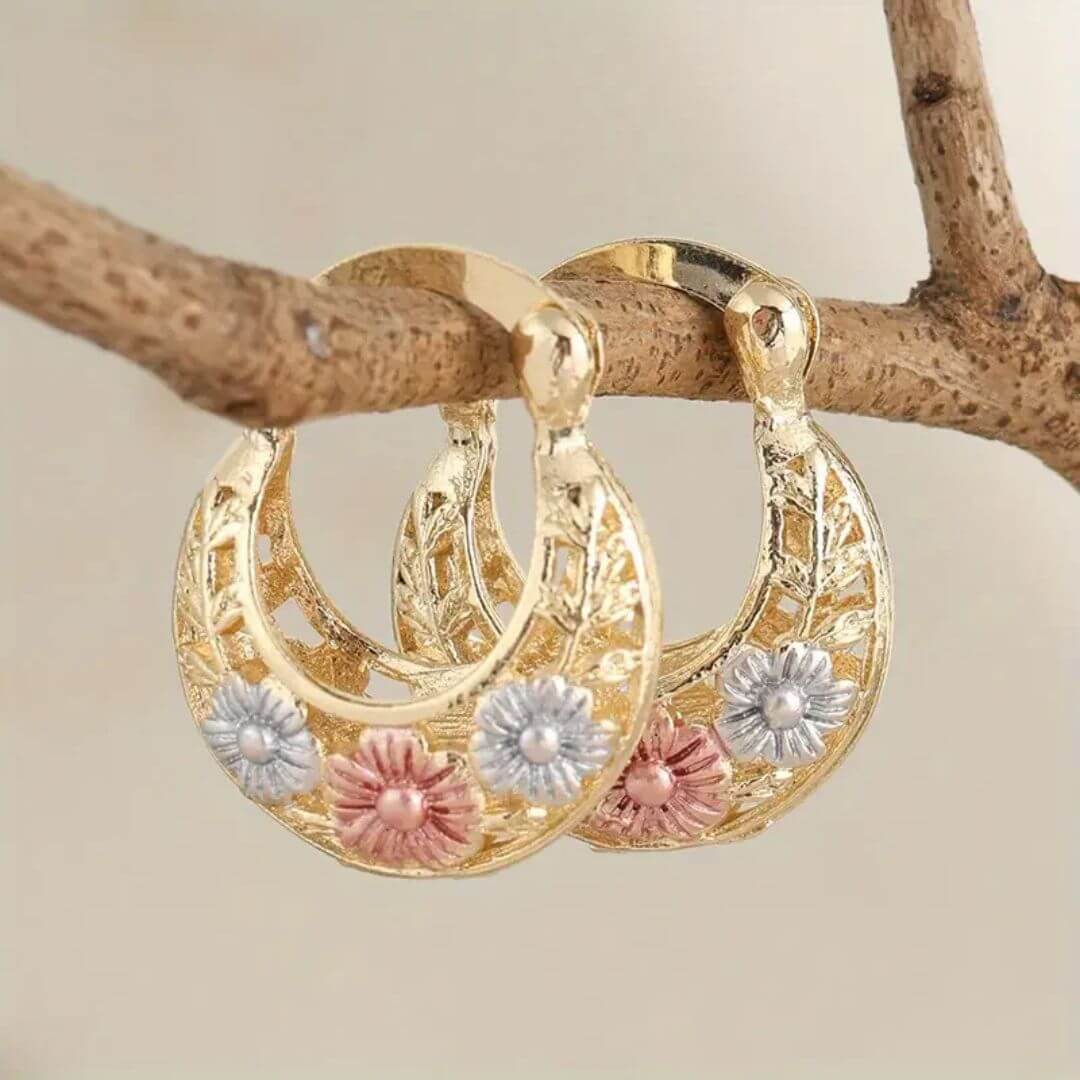 Floral Gold Hoop Earrings - Diane Jewelry