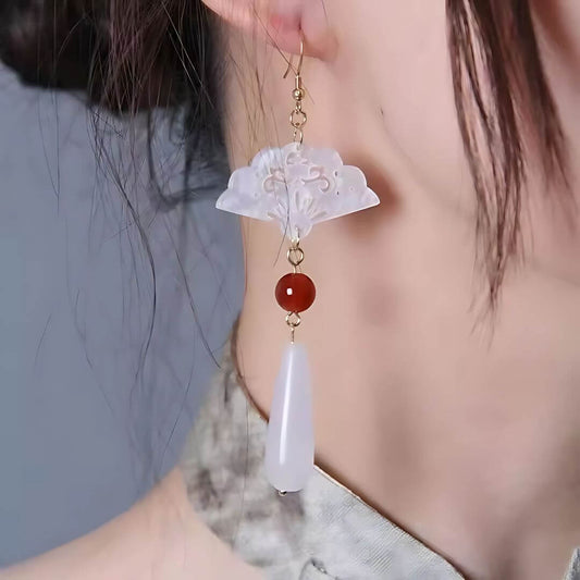 Green Jade Fan Drop Earrings - Diane Jewelry