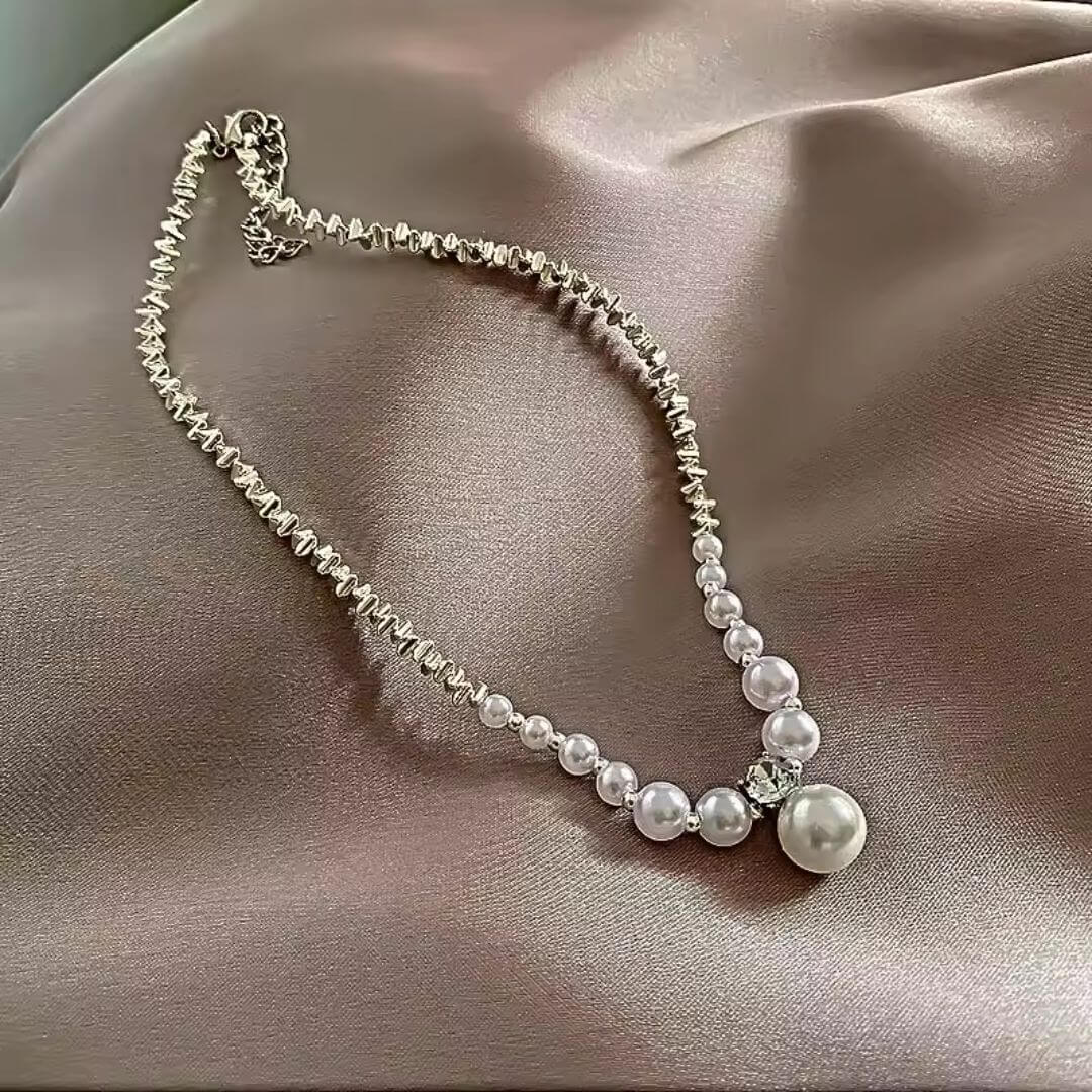Silver Pearl Beaded Choker Necklace - Diane Jewelry