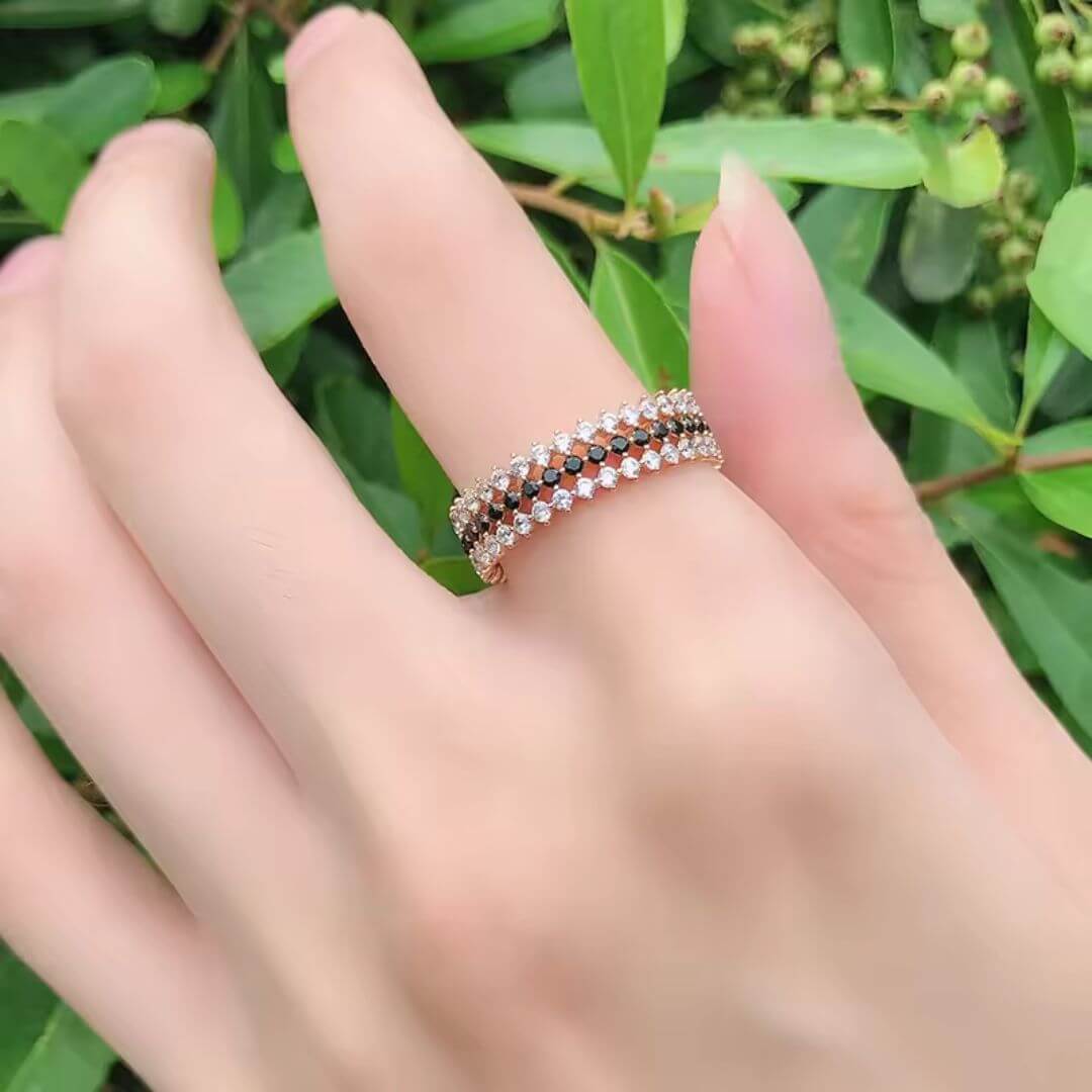 Gold Eternity Ring Black Crystals - Diane Jewelry