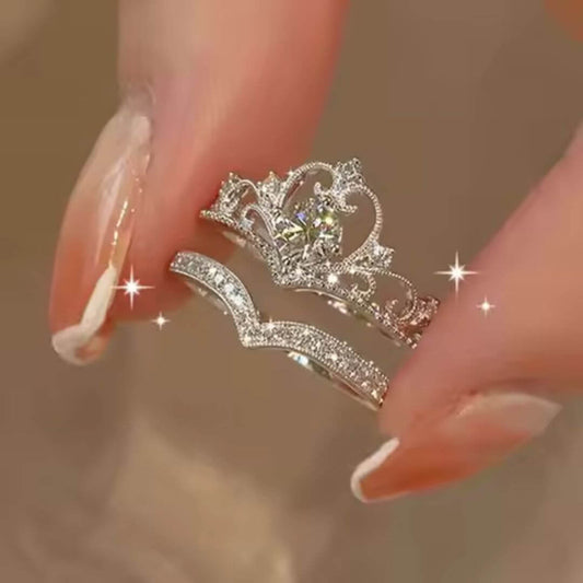 Princess Crown Wedding Ring Set - Diane Jewelry