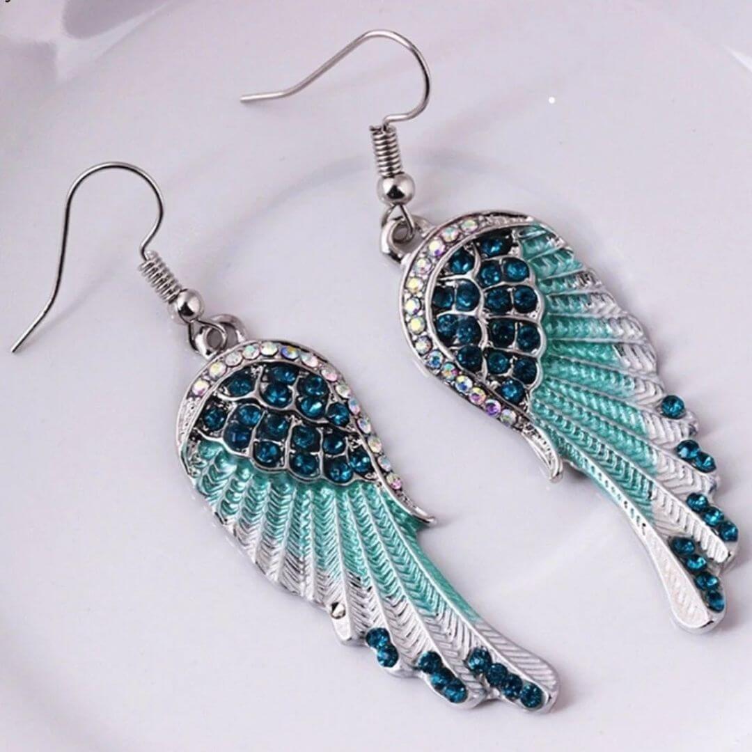 Crystal Angel Wing Drop Earrings - Diane Jewelry