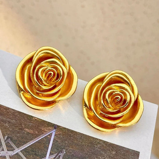 Gold Rose Flower Stud Earrings - Diane Jewelry