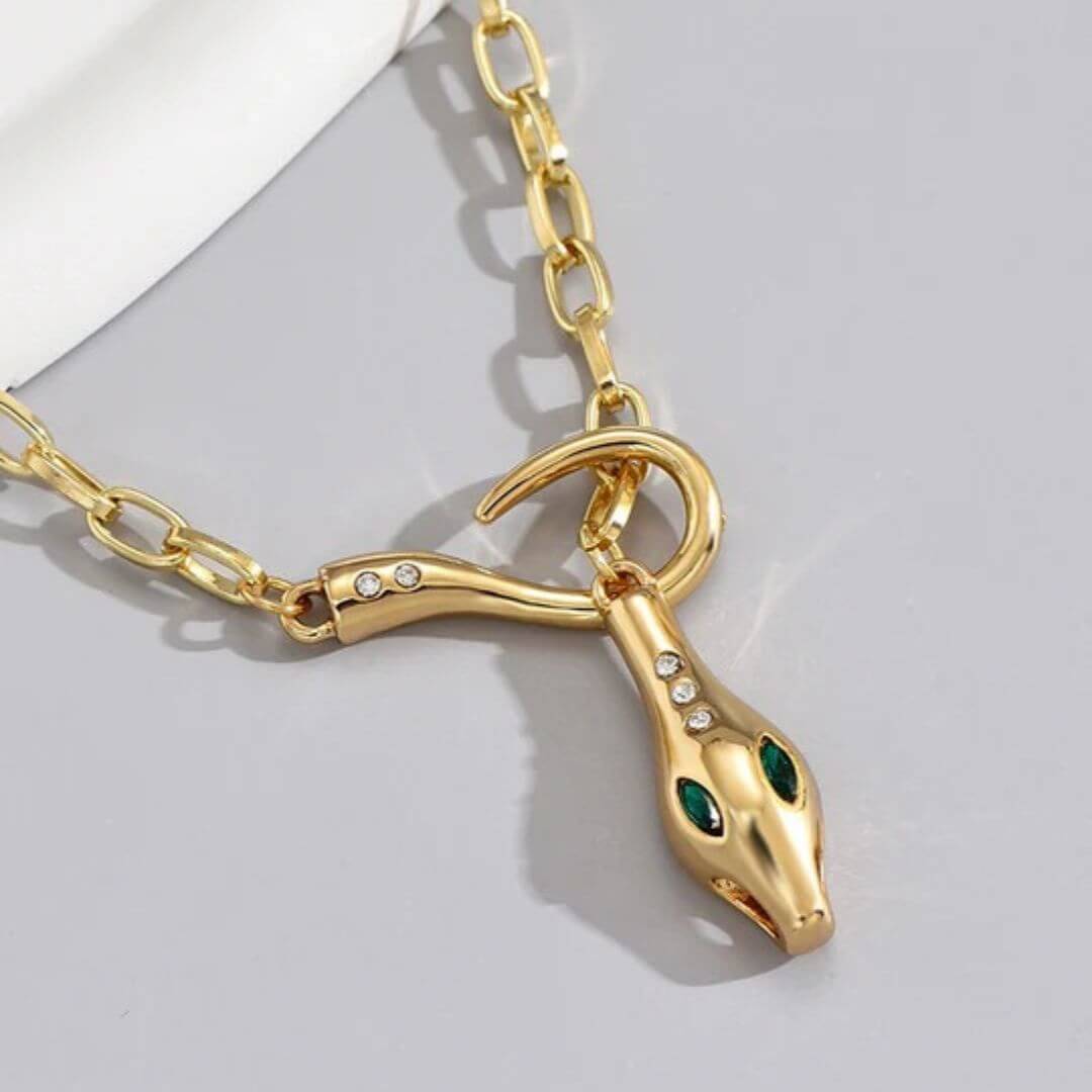 Gold Snake Pendant Chain Necklace - Diane Jewelry