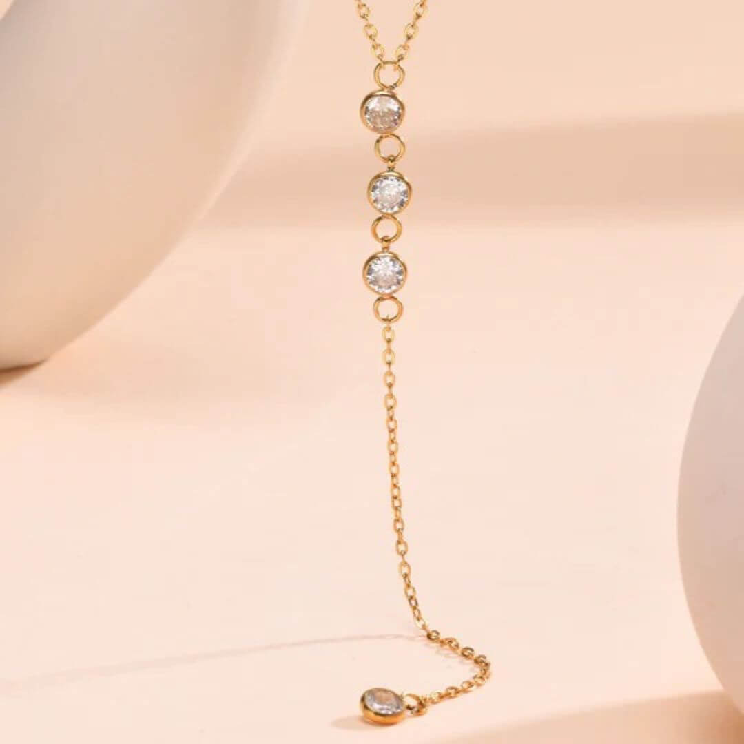 Gold Crystal Drop Lariat Necklace - Diane Jewelry