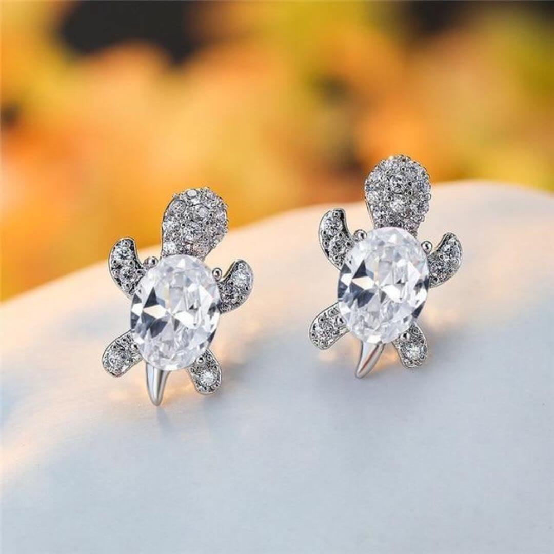 Crystal Turtle Stud Earrings Sparkle - Diane Jewelry