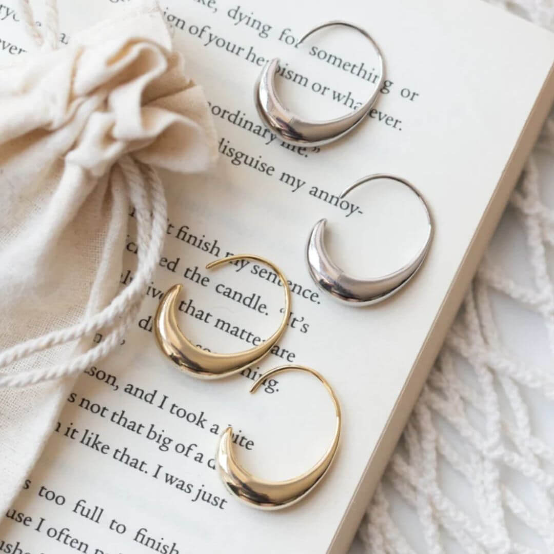 Chunky Gold Crescent Hoop Earrings - Diane Jewelry