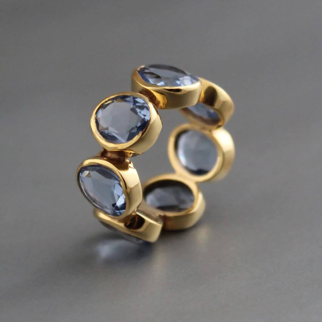 Gold Blue Gemstone Statement Ring - Diane Jewelry