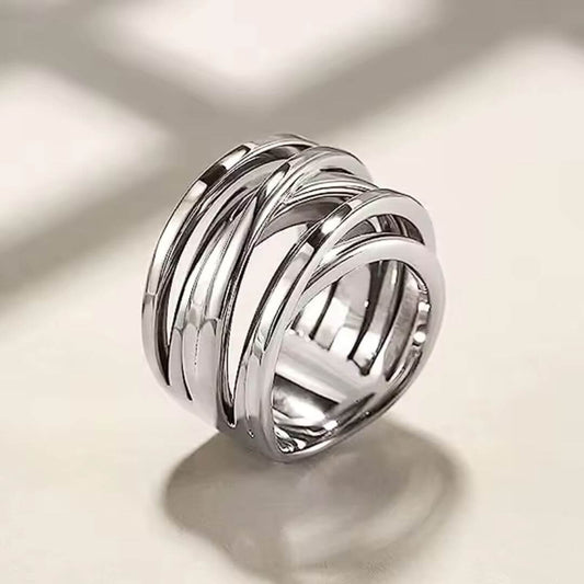Silver Geometric Wide Band Ring - Diane Jewelry