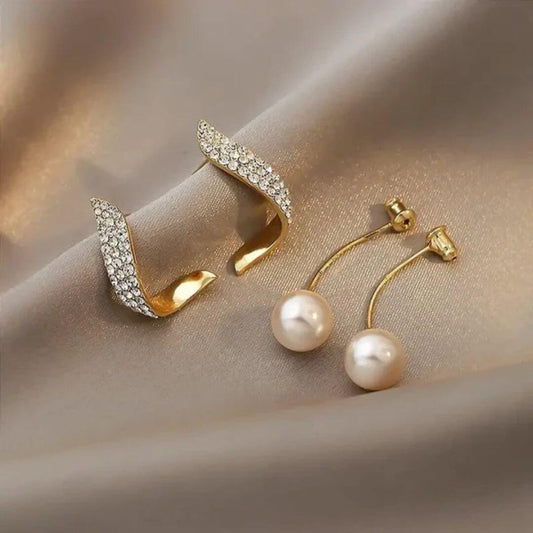 Gold Crystal Pearl Drop Earrings - Diane Jewelry