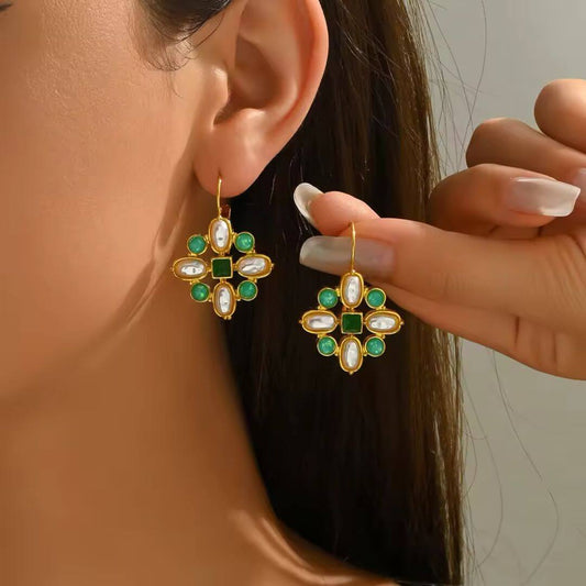 Opal Garnet Pearl Drop Earrings - Diane Jewelry