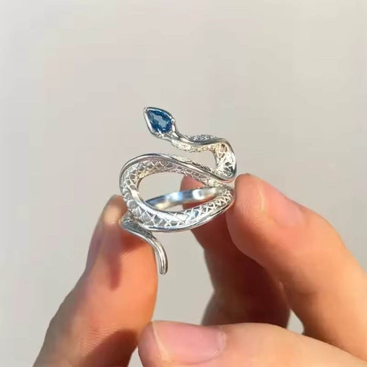 Silver Snake Ring Blue Gem - Diane Jewelry