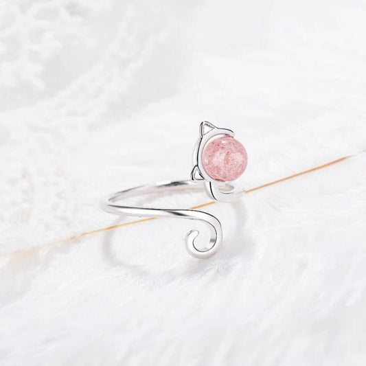 Pink Crystal Adjustable Cat Ring - Diane Jewelry