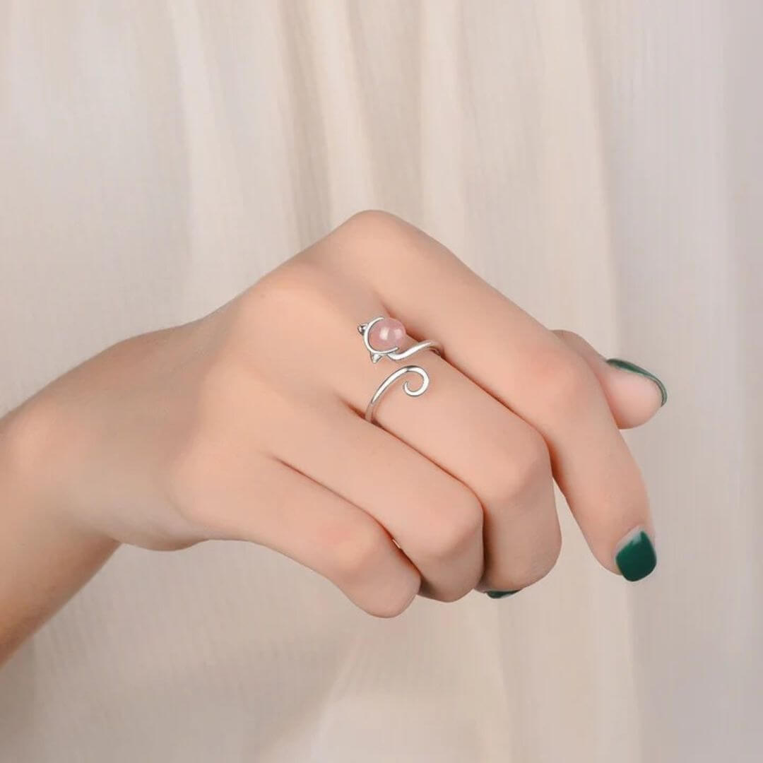 Pink Crystal Adjustable Cat Ring - Diane Jewelry