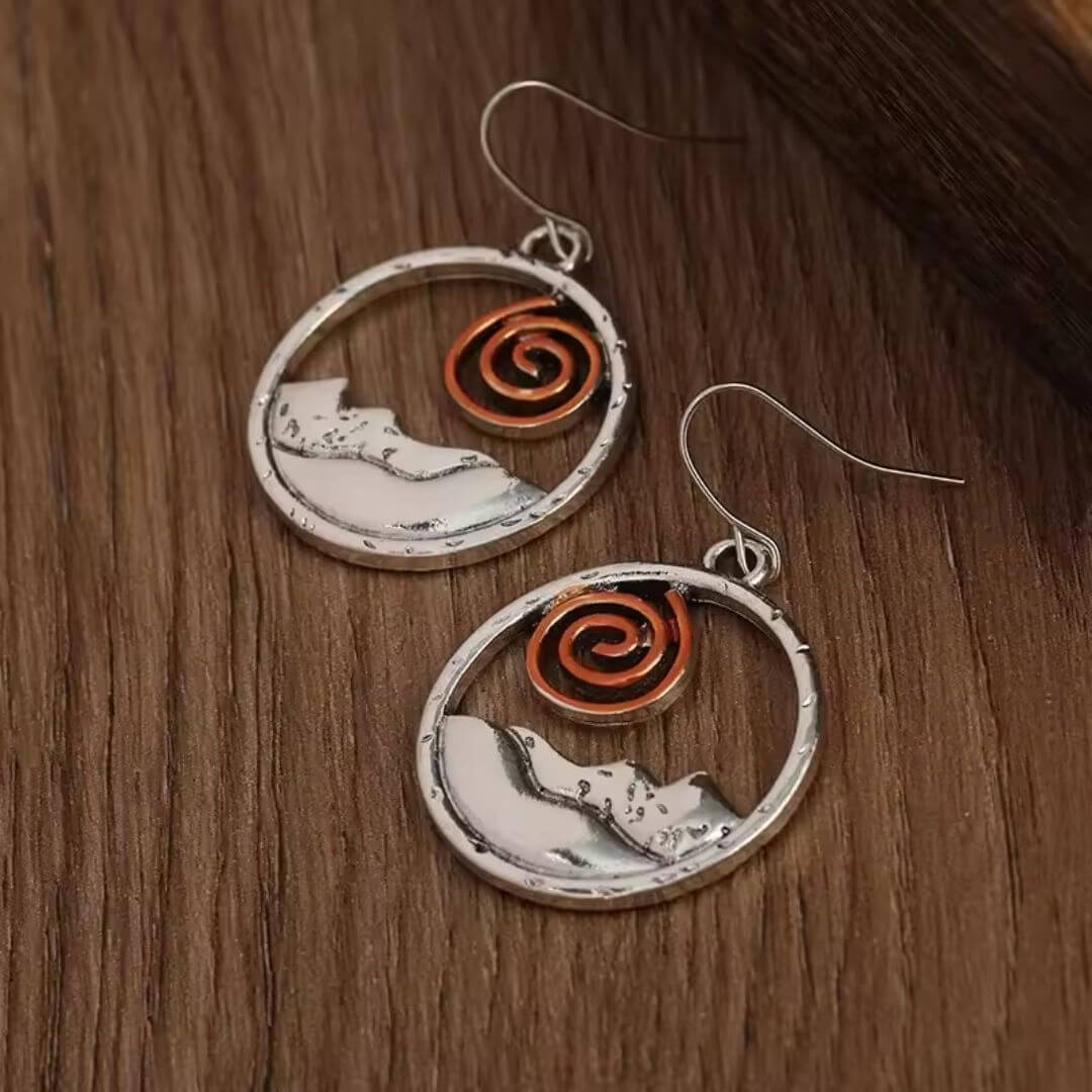 Copper Silver Mountain Sun Earrings - Diane Jewelry