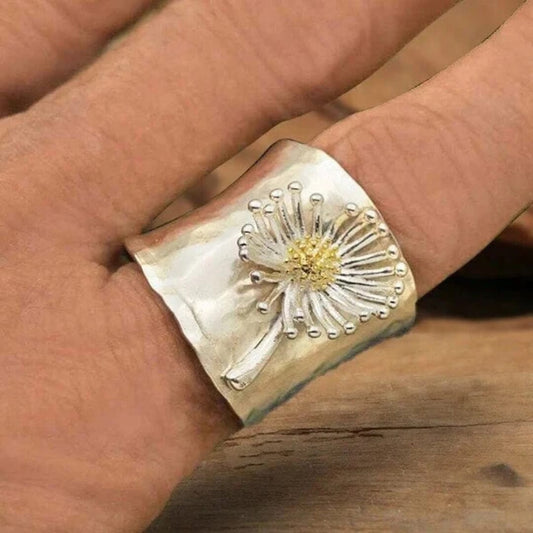 Adjustable Dandelion Silver Statement Ring - Diane Jewelry