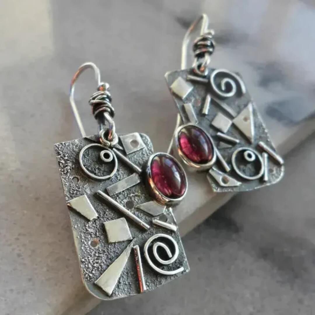 Abstract Red Gem Dangle Earrings - Diane Jewelry