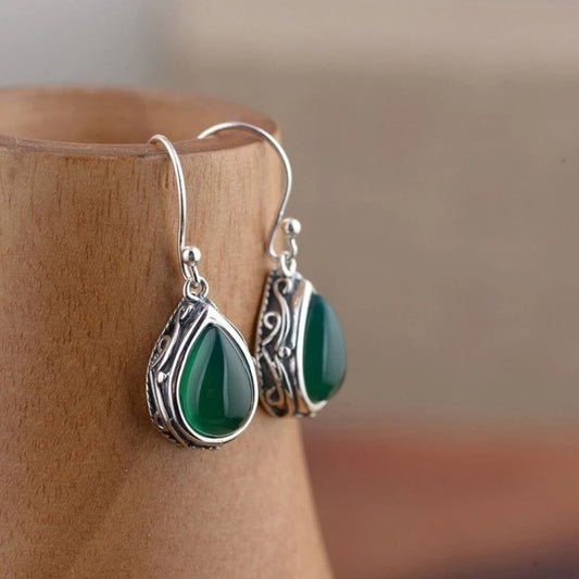 Vintage Green Teardrop Dangle Earrings - Diane Jewelry