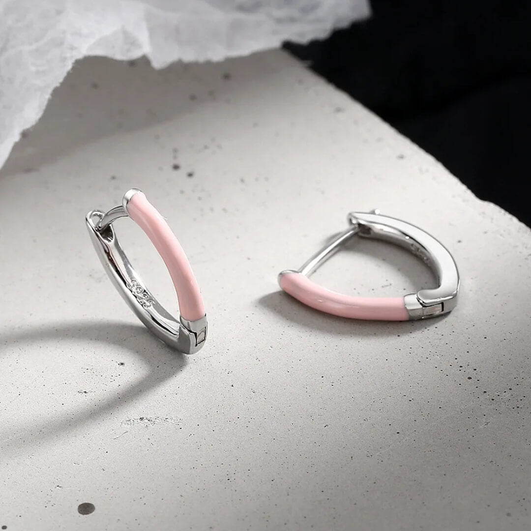 Pink Enamel Sterling Silver Hoops - Diane Jewelry