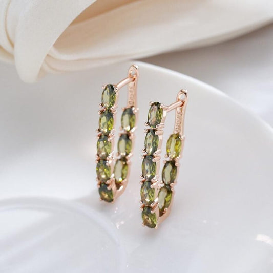 Green Crystal Gold Hoop Earrings - Diane Jewelry