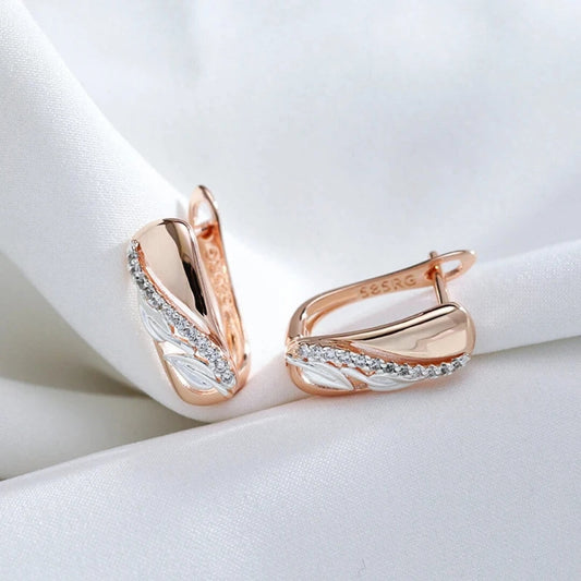 Rose Gold Leaf Huggie Earrings - Diane Jewelry