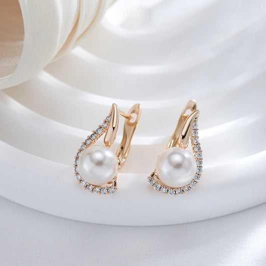 Gold Crystal Teardrop Pearl Earrings - Diane Jewelry