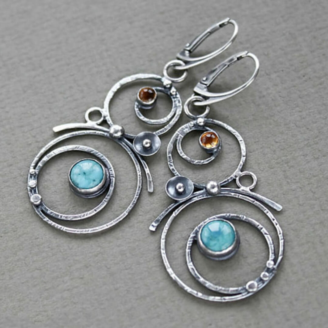 Boho Turquoise Silver Dangle Earrings - Diane Jewelry